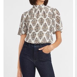 Metallic Paisley Mock Neck